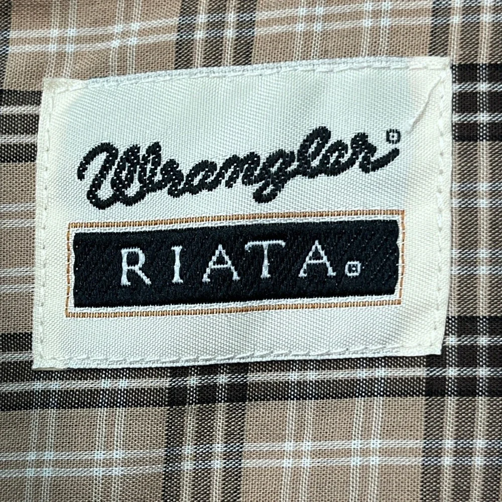 Wrangler Riata Button Down Shirt Mens Large Tall Tan Brown Plaid Long Sleeve EUC